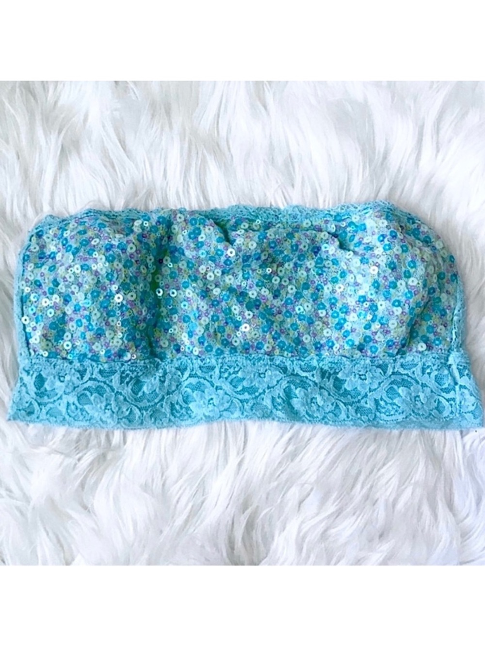 Teal Sequined Lace Bandeau